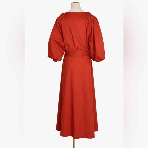 Banana Republic Rust Orange Blouson Cotton Puff Sleeves Wrap Dress Size XL - Picture 2 of 12